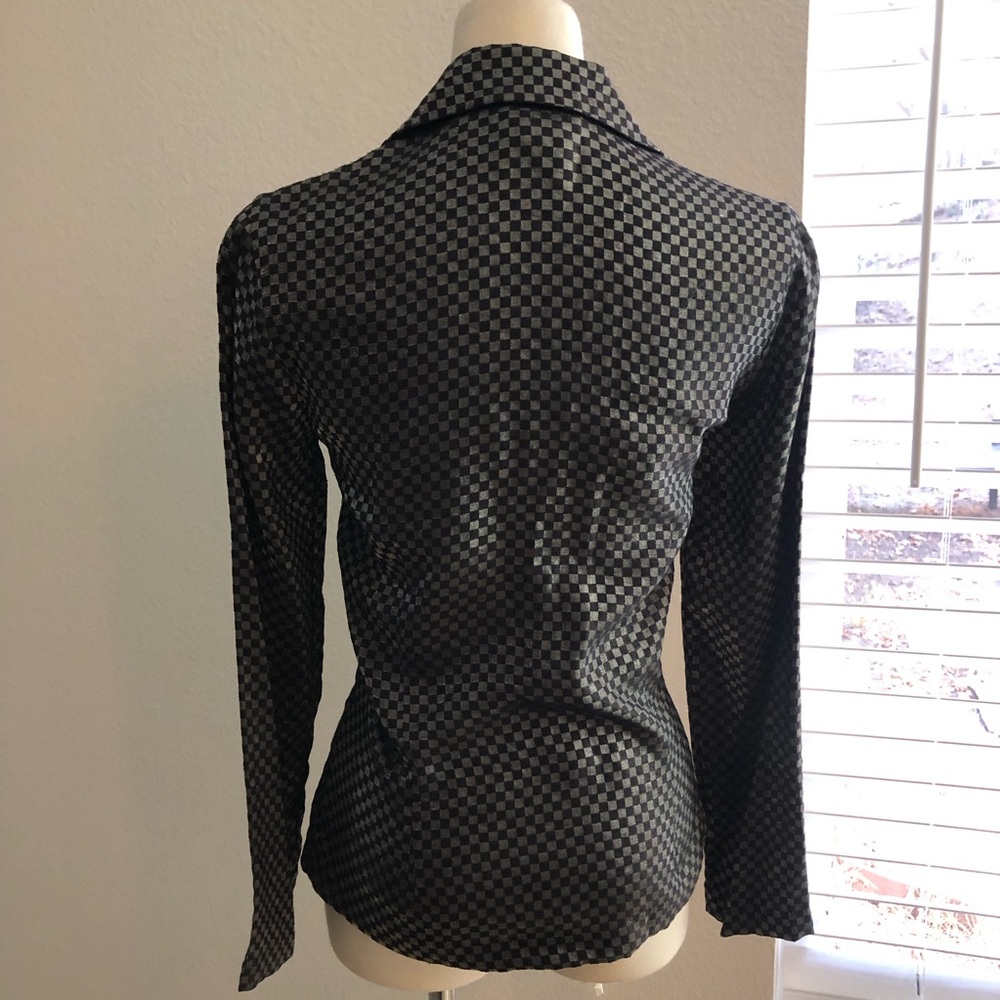 Black & Silver Checkered Pattern Button Down Shir… - image 5